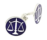 Handmade sterling silver scales of justice cufflinks with cobalt blue hand enameling with presentation box. Crafted in England. (legal/lawyer)