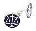 Handmade sterling silver scales of justice cufflinks with cobalt blue hand enameling with presentation box. Crafted in England. (legal/lawyer)