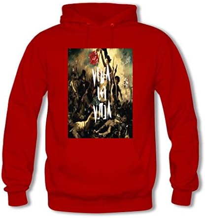 Feqi Men's Coldplay Band Printed Cotton Hooded Sweatshirt Large Red