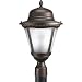 Progress Lighting P5434-20STR 2-Light Compact Fluorescent Post Lantern with Photocell Incorporating Beaded Detailing In Die-Cast Aluminum and Etched Seeded Glass, Antique Bronze