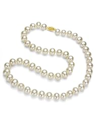 14K Yellow Gold 6.5-7mm Natural White Freshwater Cultured Pearl High Luster Necklace 24" Length