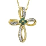 18k Gold over Silver Genuine Diamond Accent & Emerald Cross Pendant