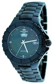 Oniss #ON8011-M1 Men's Black Ceramic Sapphire Crystal Watch