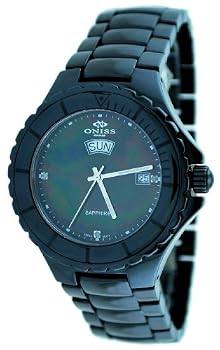 Oniss #ON8011-M1 Men's Black Ceramic Sapphire Crystal Watch