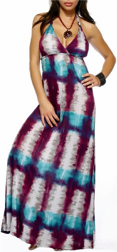 Maxi Purple Batik Boho Halter Summer Party long Dress