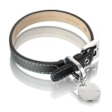 Hennessy Lorica Microfiber and Leather Dog Collar, Small, Black/Blue Stitching