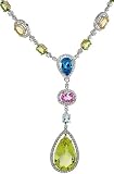 14k White Gold 16 in. Necklace, w/ 3.80 Carats Brilliant Cut Diamonds  44.08 Total Carat Lime Topaz  Multi Color Gemstones