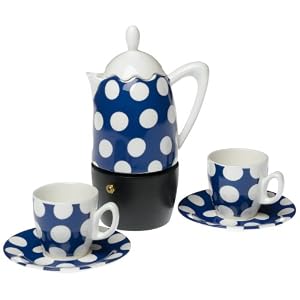 Yedi Houseware Classic Coffee and Tea White Dots Stovetop Express Coffee Maker Set, Gift Boxed