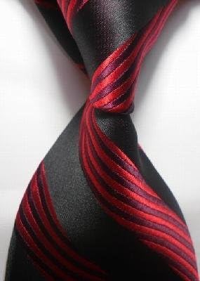 Red black Stripe Silk Classic Woven Man Tie Necktie