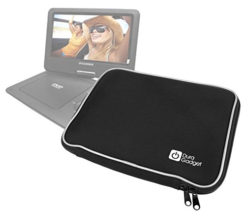DURAGADGET Black "Travel" Water Resistant Cushioned Neoprene Cover with Twin Zip for Sylvania SDVD9000B2 | Sylvania SDVD9002 9-Inch Dual Screen Portable DVD Player