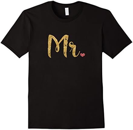 Men's Couple Mr. Gold Glitter Printed T-Shirt Large Black