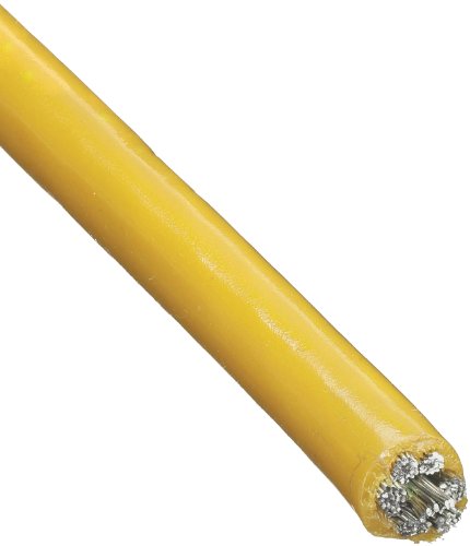 Stainless Steel 18-8 Vinyl Coated Wire Rope, 7x19 Strands, 3/16 Cable Diameter, 1/4 Coated OD, 10' Length, 3700 lbs Breaking Strength, Yellow