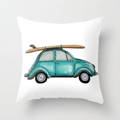 HATO Case,Turquoise summer time VW bug Sofa Pillow Cover,Nice Throw Pillow Cover 18"x 18"