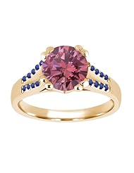1.10 Ct Round Pink Diamond Blue Sapphire 14K Yellow Gold Ring