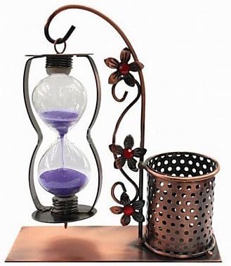 Creative 2 in 1 Hang Wrought Iron Hourglass Pen Container Gift,Purple