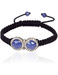 Diamond Pave Blue Sapphire Charm .925 Sterling Silver Fashion Macrame Stretch Bracelet