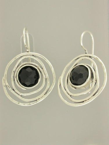 Silver Jewelry, Earring SET with TWO 8mm Round Faceed Synthetic Black Onyx. Hook Earrings with Lock Back. Hand Made and Designed in Israel by Bili Silver. 925 Sterling Silver. Great Gift for Wedding, Bat Miztva, Mother's Day, Bridesmaid, Anniversary, Valentine, and all Occasions. Gift Box Included.
