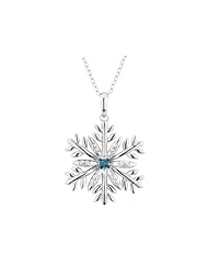 Large Blue Diamond Snowflake Pendant Necklace in Sterling Silver with Chain (1 inch)