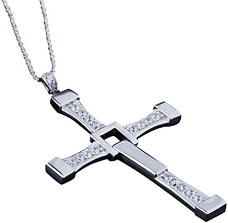 HONEYJOY Men Cross-Shaped Small Square Accumulation Pendant Necklace(silver)