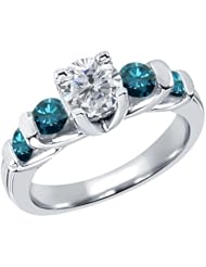 1.88 Ct Round H/I and Blue Diamond 18K White Gold Ring