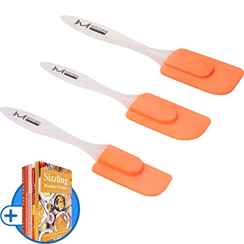 mKitchen Orange Soft Easy Flex Silicone Spatula Set of 3 - Heat Resistant Baking Supplies, Bakeware Set, Kitchen Utensils, Kitchen Gadgets, Icing Spatula and Scraper Spatula, 5 Recipe eBooks included