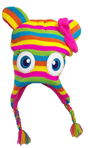 BWH Adult/Teen Knit Cartoon Animal Ear Flap Hat (One Size) - Striped Character