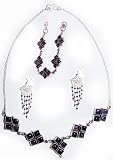 Necklace Earring Set with Bracelet Sterling Silver and Garnet Gemstones Indian Jewelry (gnklcs316)