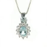 Sterling Silver Blue Topaz Gemstone Pendant with CZs & 18 Chain