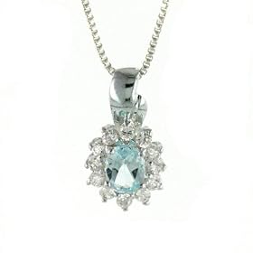 Sterling Silver Blue Topaz Gemstone Pendant with CZs & 18" Chain by Blue-Topaz Necklaces