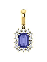 14K Yellow Gold 7.00x5.00mm Emerald Cut Tanzanite and Diamond Pendant -- LIFETIME WARRANTY
