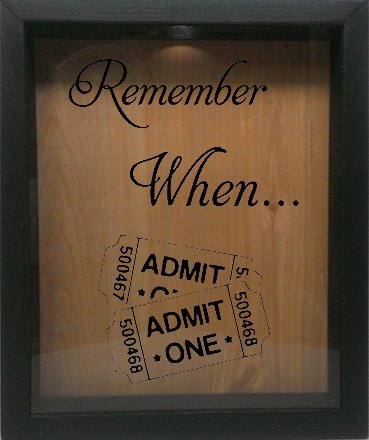 Wooden Shadow Box Wine Cork/Bottle Cap Holder 9x11 - Remember When With Tickets (Ebony w/Black)