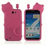 i-Beans【全7色】Samsung Galaxy Note II SC-02E 用シリコンケース ソフトカバー 猫の模様 マゼンタ Silicon Case for Galaxy note 2 イヤホンジャック付（4195-3）