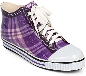 Misbehave DI72 Women Jelly Plaid Cap Toe Classic Pull On Rain Sneaker - Purple (Size: 8.0)