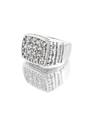 14KT White Gold Spectacular rectanglar Gents Fashion Ring with Round Brilliant Diamonds. 2 5/8 CTW