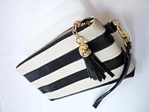 Hot Sale Two Color Stripped Genuine Leather Cell Phone Purse, Credit Card Wallet, Currency and Makeup Purse for Women - Black & Cream