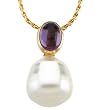 14K Yellow Gold Paspaley South Sea Cultured Pearl and Amethyst Pendant - 12.00mm
