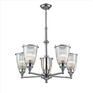 Halophane Five Light Chandelier in Polished Chrome