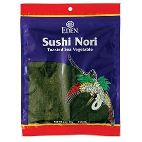Eden Organic Sushi Nori, Toasted Cultivated, 7 ct, 0.6 oz ctages, 6 ct (Quantity of 2) by Eden