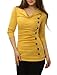 Allegra K Women's Cowl Neck Tops Long Sleeve Buttons Decor Tuinc Shirts Ruched Top Large Yellow