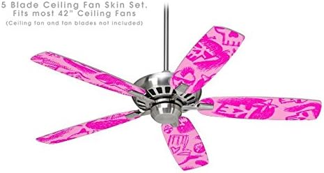 Skull Sketches Pink - Ceiling Fan Vinyl Decal Skin Kit fits most 42 inch fans (FAN and BLADES SOLD SEPARATELY)