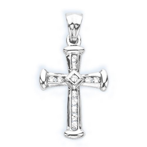 Diamond Cross Pendant 10K White Gold 1/4 ct. with Chain