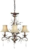 Quoizel QMC398BO Delicatto 4-Light Mini Chandelier with Cream Fabric Shades, Bolivian Bronze with Crystal Drop Accents