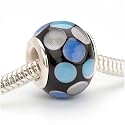 Murano Style Glass Lampwork Bead Fits Pandora Black With Blue Dots 14mm (1)