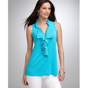 Buy Alfani Petite Top, Sleeveless Ruffled Zip Neck by Alfani