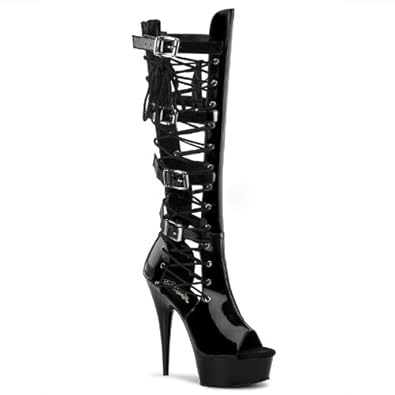 5 3/4 Inch Sexy High Heel Black Boot Platform Boot With Buckles