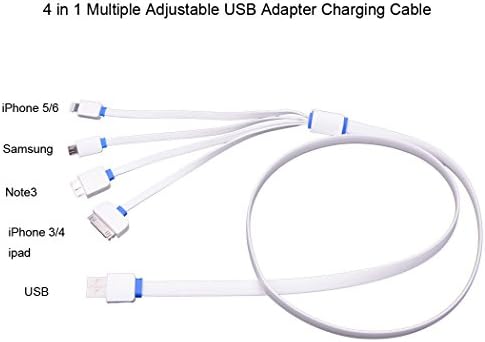 USB Cable, Alip 4 in 1 USB Charging Cable Connector for Apple Lightning 8 pin for iPhone 6 plus, 6, 5S, 5, Lightning 30 Pins, Micro USB, Compatible for Samsung Galaxy S5 and Samsung Galaxy Note 3, Muptiple Charging Cable for iPhone 5S 5C 5, iPhone 4s 4, iPad 4 3 2, iPad mini, iPad air, Samsung Galaxy S5 S4 S3, Note 2, Note 3, Most Android Smart Phones, Tablets and Devices (4 in 1 Charging Cable) (White)