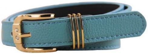Cafa Women'S Korean Style Candy Color Thin Pu Belt Blue