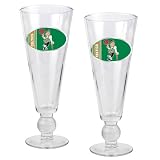Boston Celtics NBA 2pc Pilsner Glass Set with Basketball on stem - Oval Logo