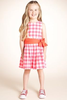 Pure Cotton Round Neck Checked Bow Dress