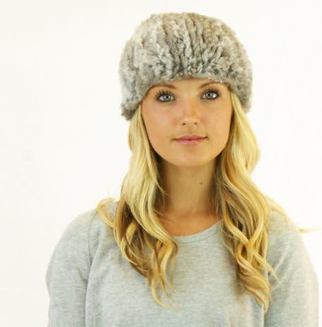 Rabbit Fur Knit Headband in Chinchilla
